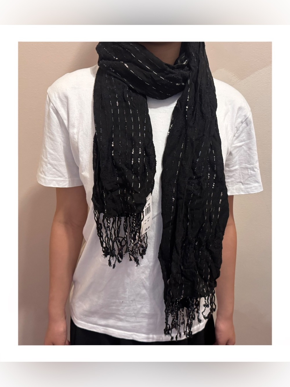 Black Viscose Fringe Scarf